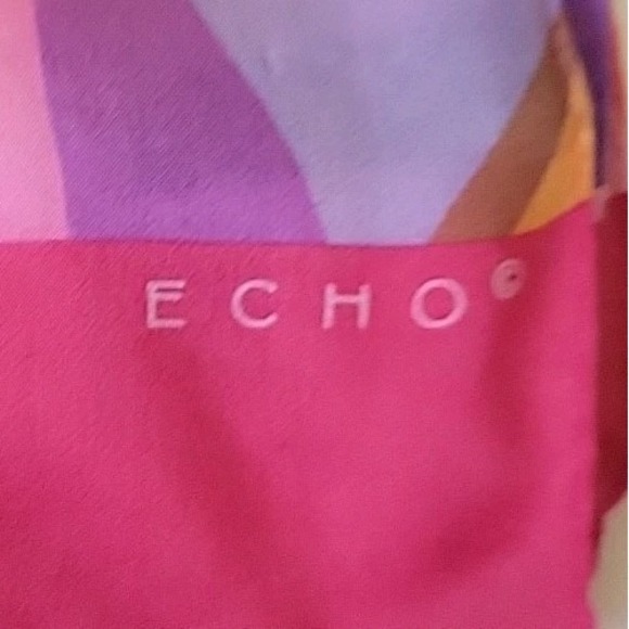 Echo Silk Silk Chiffon Rectangle Scarf Signed Multicolor Geometric Chic Retro - Picture 6 of 11